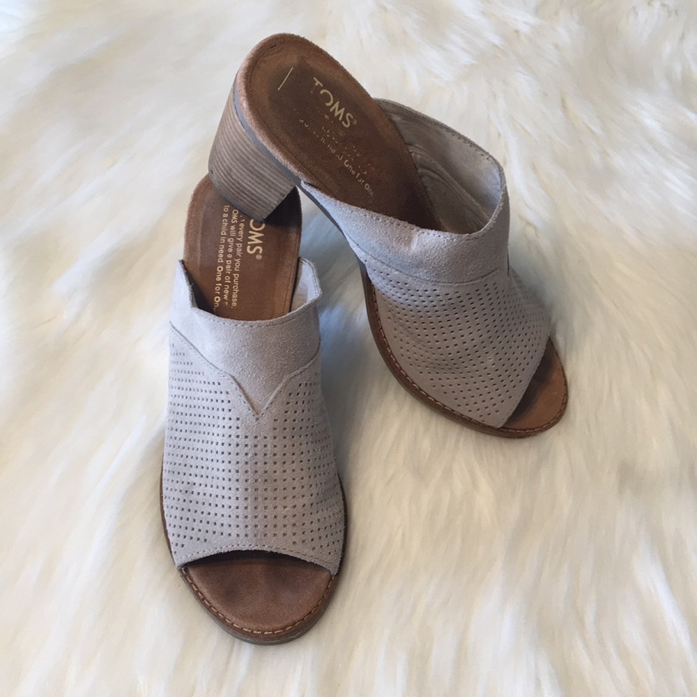 TOMS Majorca Mule Open Toe Suede Heels Grey Size 7